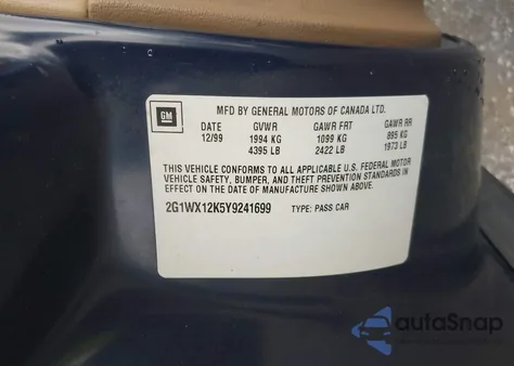 2000 Chevrolet Monte Carlo Ss from USA, damaged, VIN 2G1WX12K5Y9241699